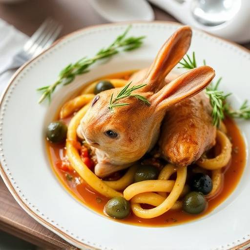 Coniglio alla cacciatora con olive e rosmarino