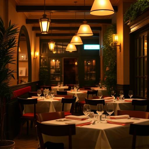 Interno accogliente della Trattoria del Sole con tavoli apparecchiati e luci soffuse