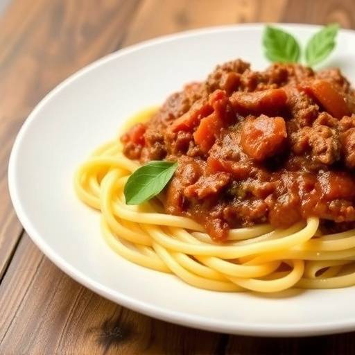 Un generoso piatto di tagliatelle al rag&radic;&pi;, con abbondante rag&radic;&pi; di carne.